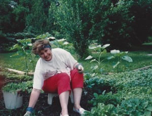 Mom weeding garden