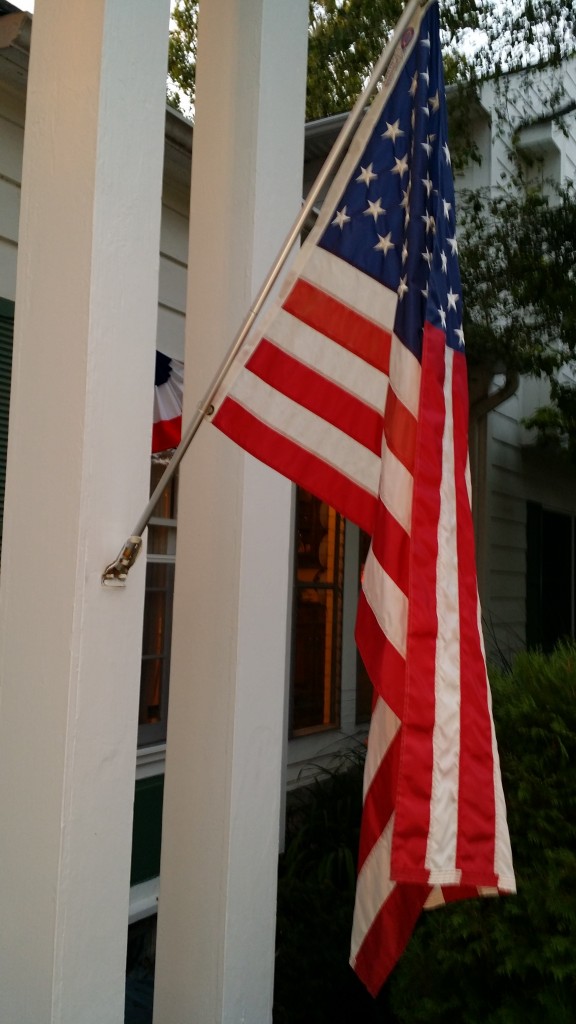 Front porch with flag
