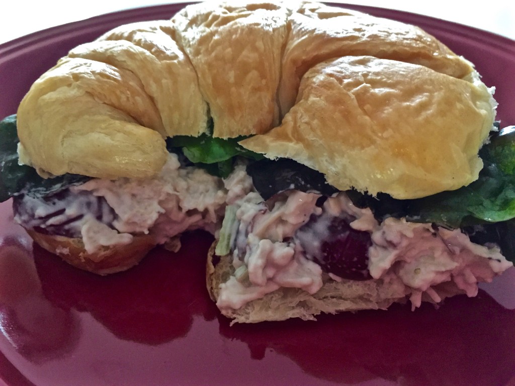 Chicken salad croissants with grapes and pecans