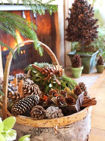 Christmas pine cone basket